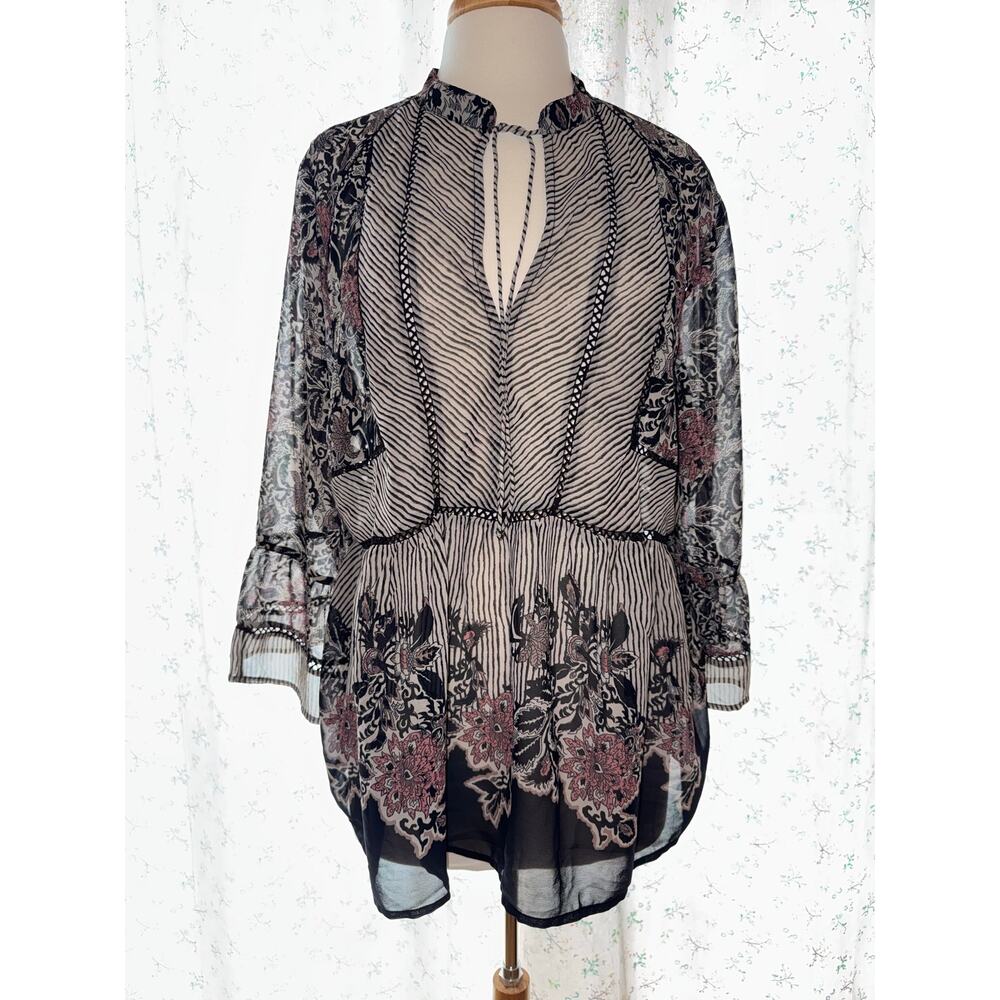 Lucky Brand Sheer Mesh Chiffon Top 2XL Western Cowgirl Prairie Fairy Layering